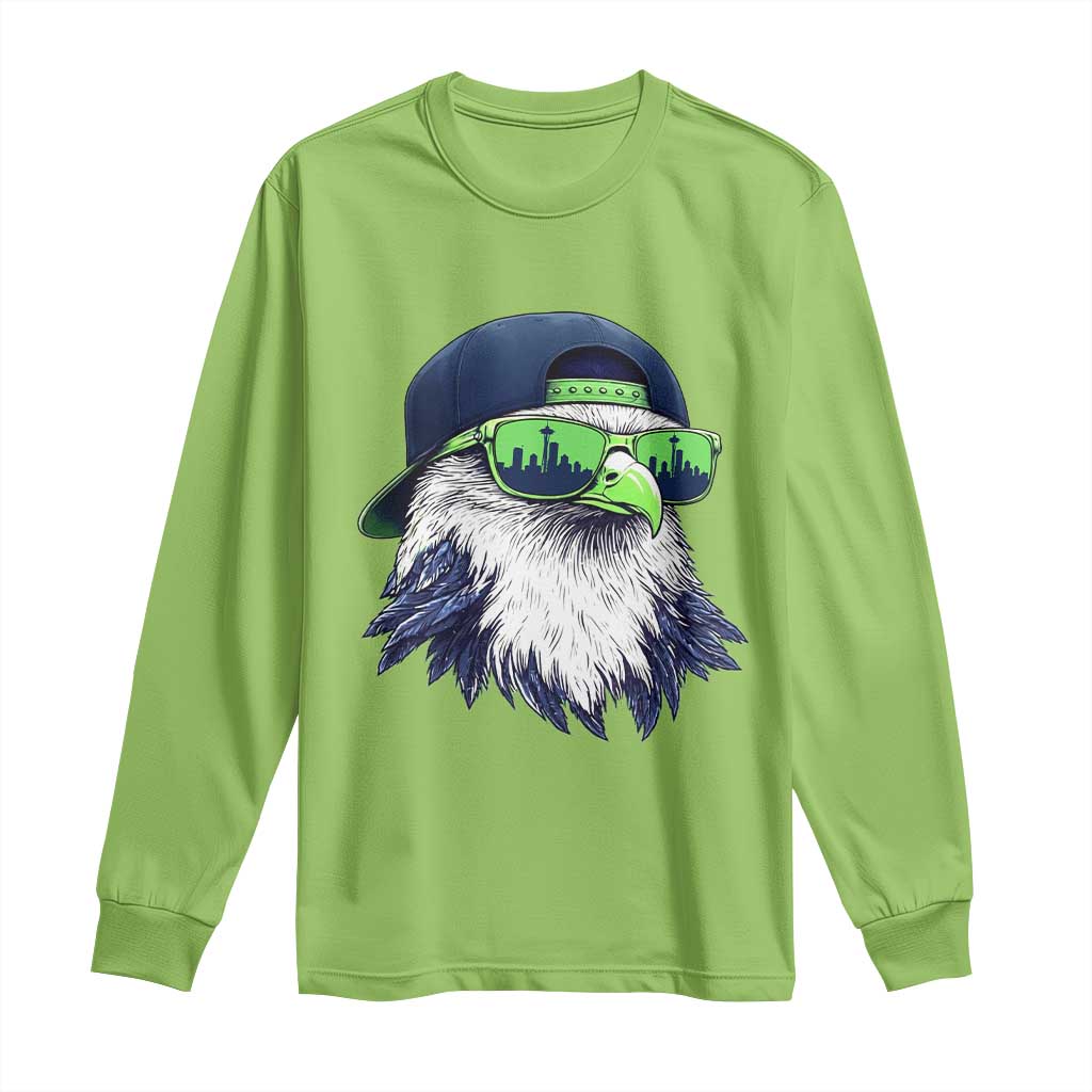 Vintage Hawk Graphic with Seattle Skyline Sunglasses Game Day Long Sleeve Shirt TS11 Lime Print Your Wear