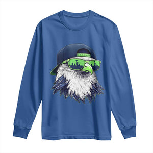 Vintage Hawk Graphic with Seattle Skyline Sunglasses Game Day Long Sleeve Shirt TS11 Royal Blue Print Your Wear
