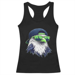 Vintage Hawk Graphic with Seattle Skyline Sunglasses Game Day Racerback Tank Top TS11 Black Print Your Wear