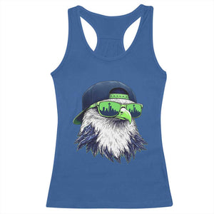 Vintage Hawk Graphic with Seattle Skyline Sunglasses Game Day Racerback Tank Top TS11 Royal Blue Print Your Wear