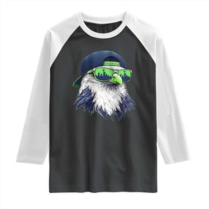 Vintage Hawk Graphic with Seattle Skyline Sunglasses Game Day Raglan Shirt TS11 Black White Print Your Wear
