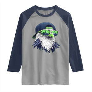Vintage Hawk Graphic with Seattle Skyline Sunglasses Game Day Raglan Shirt TS11 Sport Gray Navy Print Your Wear