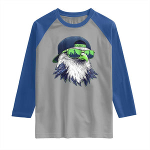 Vintage Hawk Graphic with Seattle Skyline Sunglasses Game Day Raglan Shirt TS11 Sport Gray Royal Print Your Wear