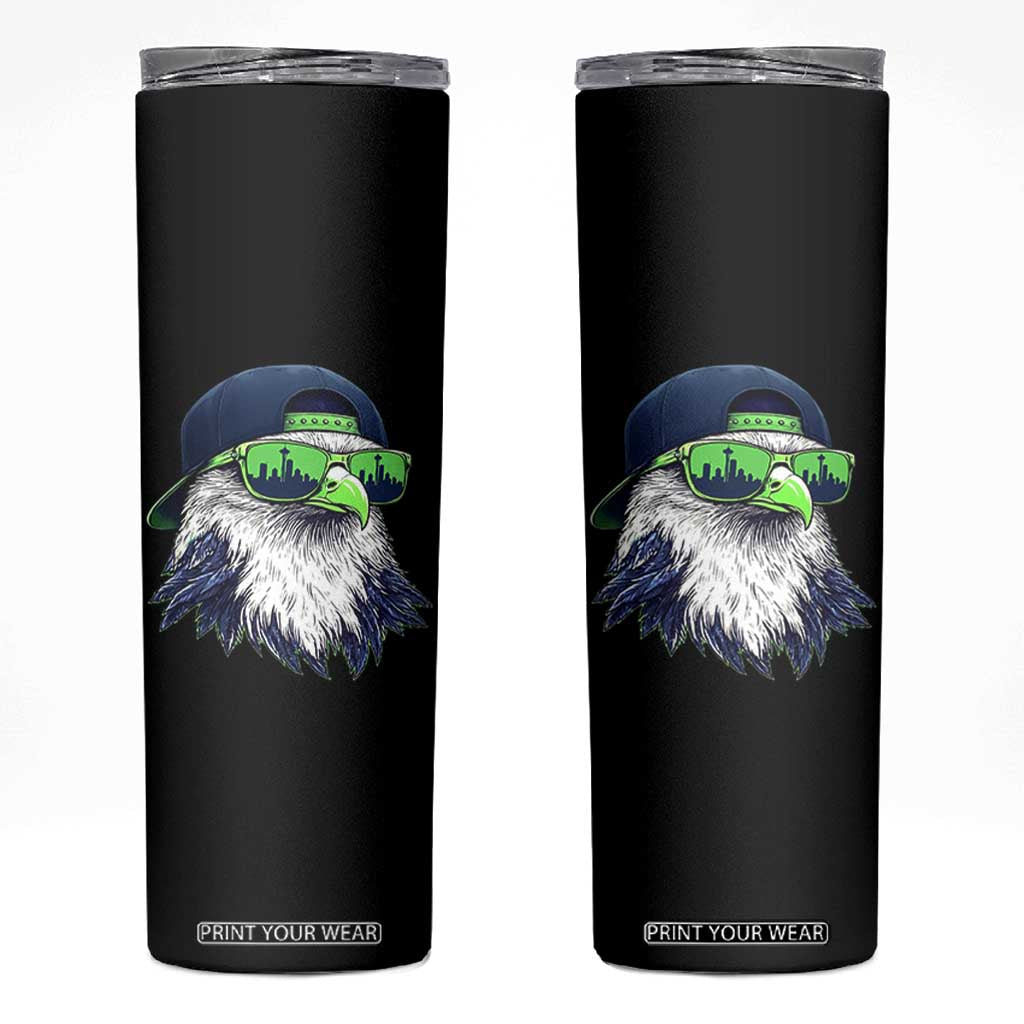 Vintage Hawk Graphic with Seattle Skyline Sunglasses Game Day Skinny Tumbler TS11 Black Print Your Wear