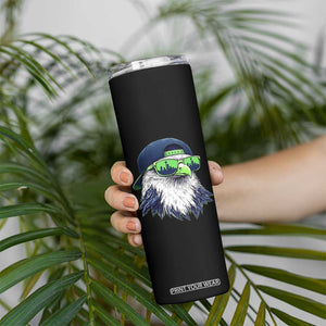 Vintage Hawk Graphic with Seattle Skyline Sunglasses Game Day Skinny Tumbler TS11 Print Your Wear