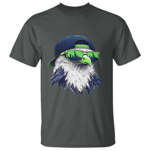 Vintage Hawk Graphic with Seattle Skyline Sunglasses Game Day T Shirt TS11 Dark Heather Print Your Wear