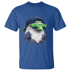Vintage Hawk Graphic with Seattle Skyline Sunglasses Game Day T Shirt TS11 Royal Blue Print Your Wear