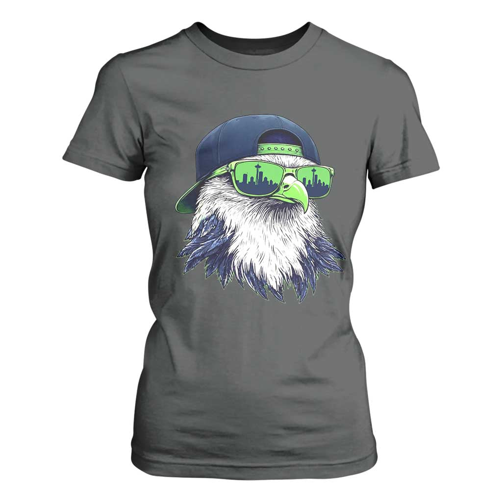Vintage Hawk Graphic with Seattle Skyline Sunglasses Game Day T Shirt For Women TS11 Dark Heather Print Your Wear