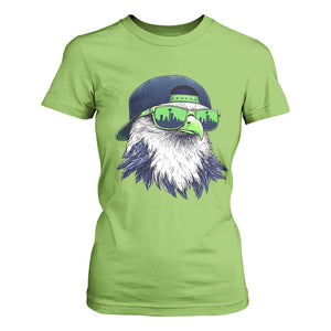 Vintage Hawk Graphic with Seattle Skyline Sunglasses Game Day T Shirt For Women TS11 Lime Print Your Wear