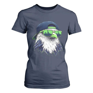 Vintage Hawk Graphic with Seattle Skyline Sunglasses Game Day T Shirt For Women TS11 Navy Print Your Wear