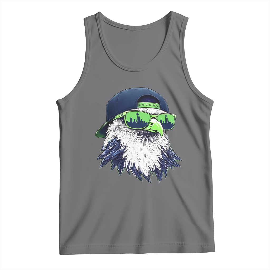 Vintage Hawk Graphic with Seattle Skyline Sunglasses Game Day Tank Top TS11 Black Heather Print Your Wear
