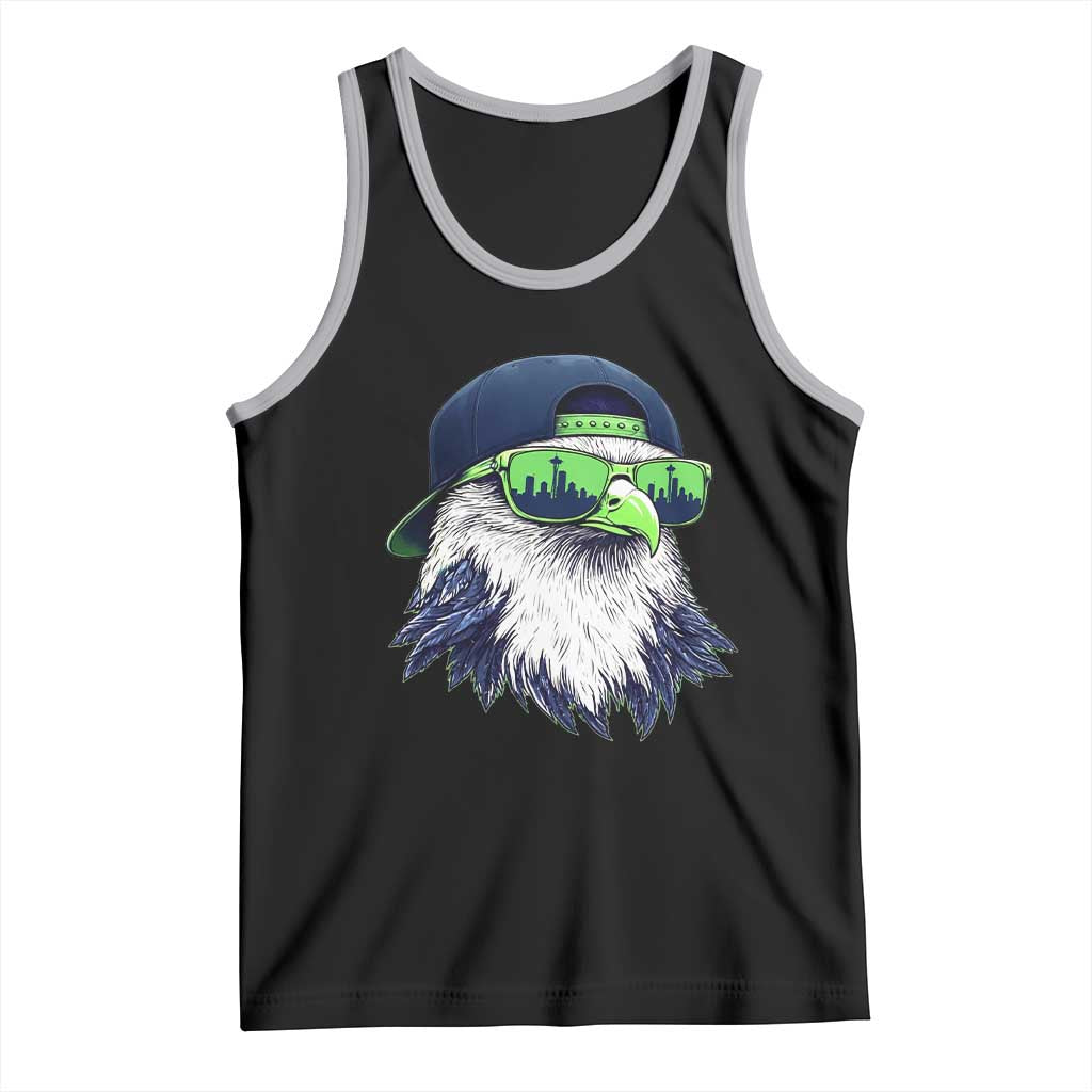 Vintage Hawk Graphic with Seattle Skyline Sunglasses Game Day Tank Top TS11 Black Athletic Heather Print Your Wear