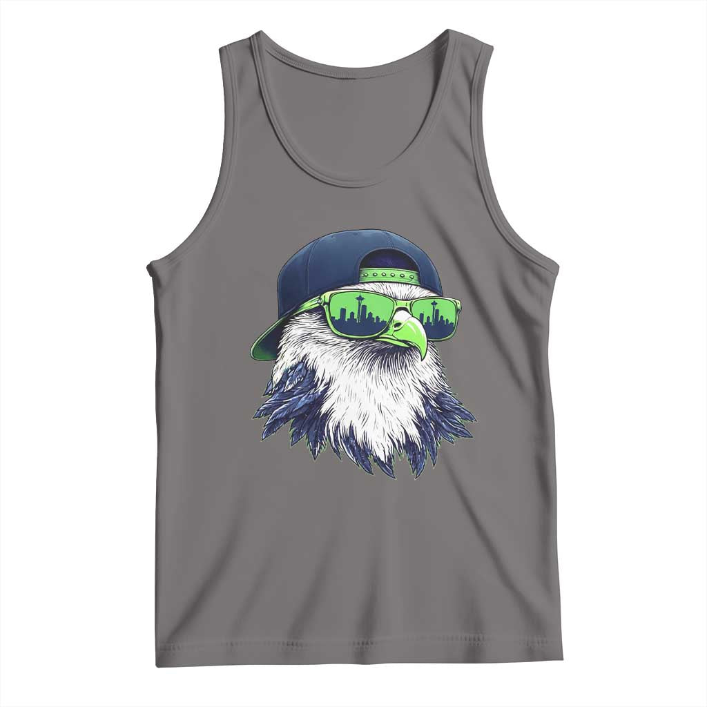Vintage Hawk Graphic with Seattle Skyline Sunglasses Game Day Tank Top TS11 Deep Heather Print Your Wear