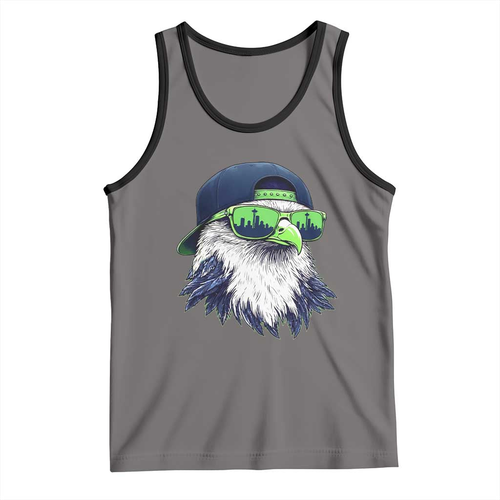 Vintage Hawk Graphic with Seattle Skyline Sunglasses Game Day Tank Top TS11 Deep Heather Black Print Your Wear