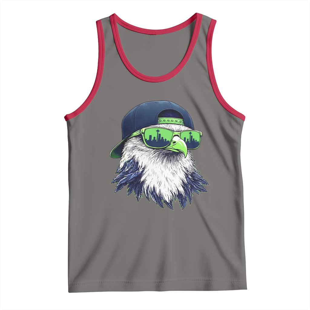 Vintage Hawk Graphic with Seattle Skyline Sunglasses Game Day Tank Top TS11 Deep Heather Red Print Your Wear