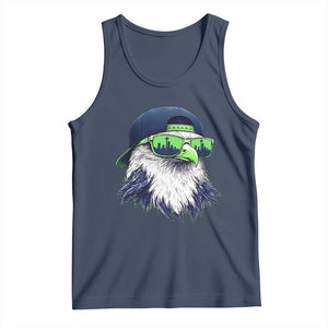 Vintage Hawk Graphic with Seattle Skyline Sunglasses Game Day Tank Top TS11 Navy Print Your Wear