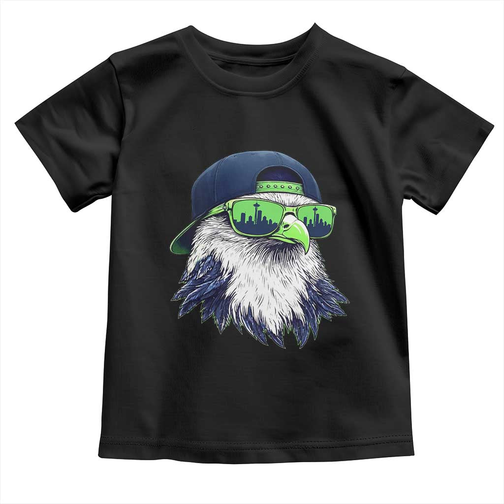 Vintage Hawk Graphic with Seattle Skyline Sunglasses Game Day Toddler T Shirt TS11 Black Print Your Wear