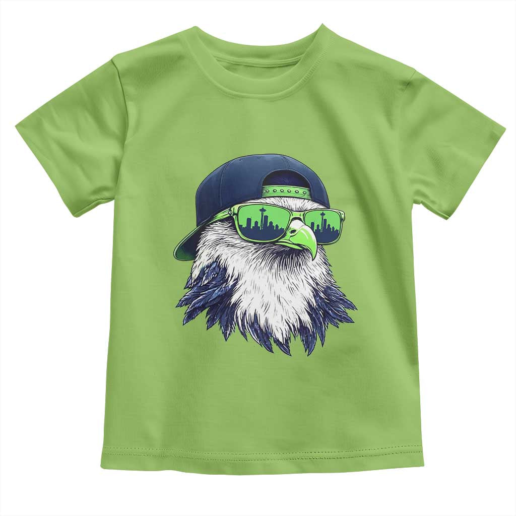 Vintage Hawk Graphic with Seattle Skyline Sunglasses Game Day Toddler T Shirt TS11 Lime Print Your Wear