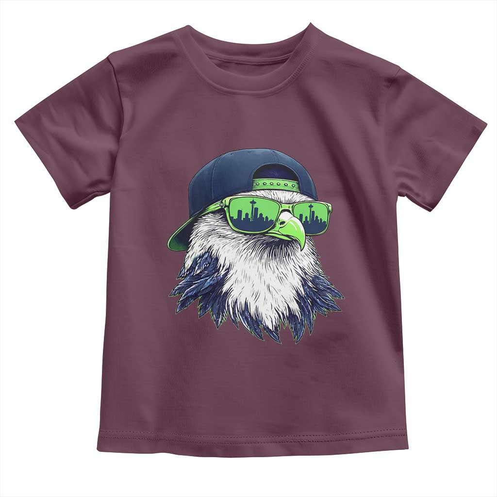 Vintage Hawk Graphic with Seattle Skyline Sunglasses Game Day Toddler T Shirt TS11 Maroon Print Your Wear