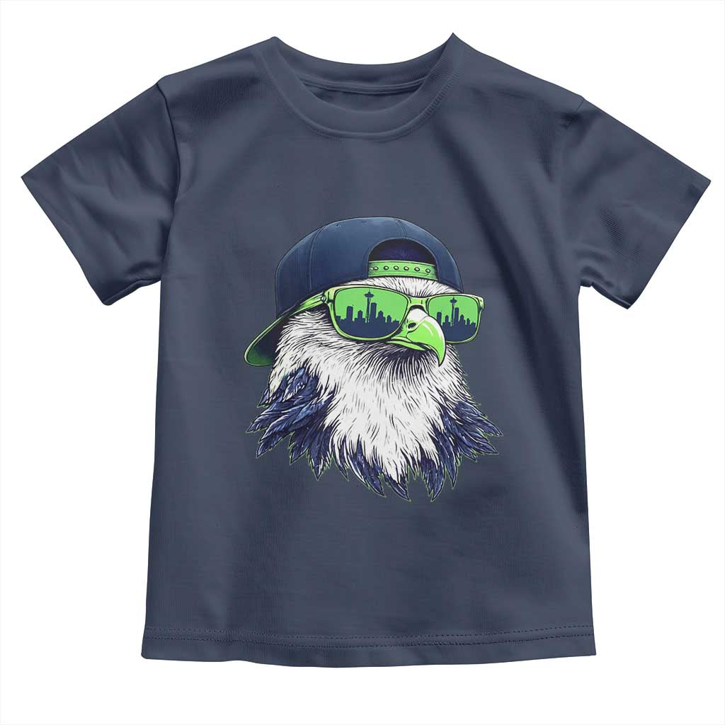 Vintage Hawk Graphic with Seattle Skyline Sunglasses Game Day Toddler T Shirt TS11 Navy Print Your Wear