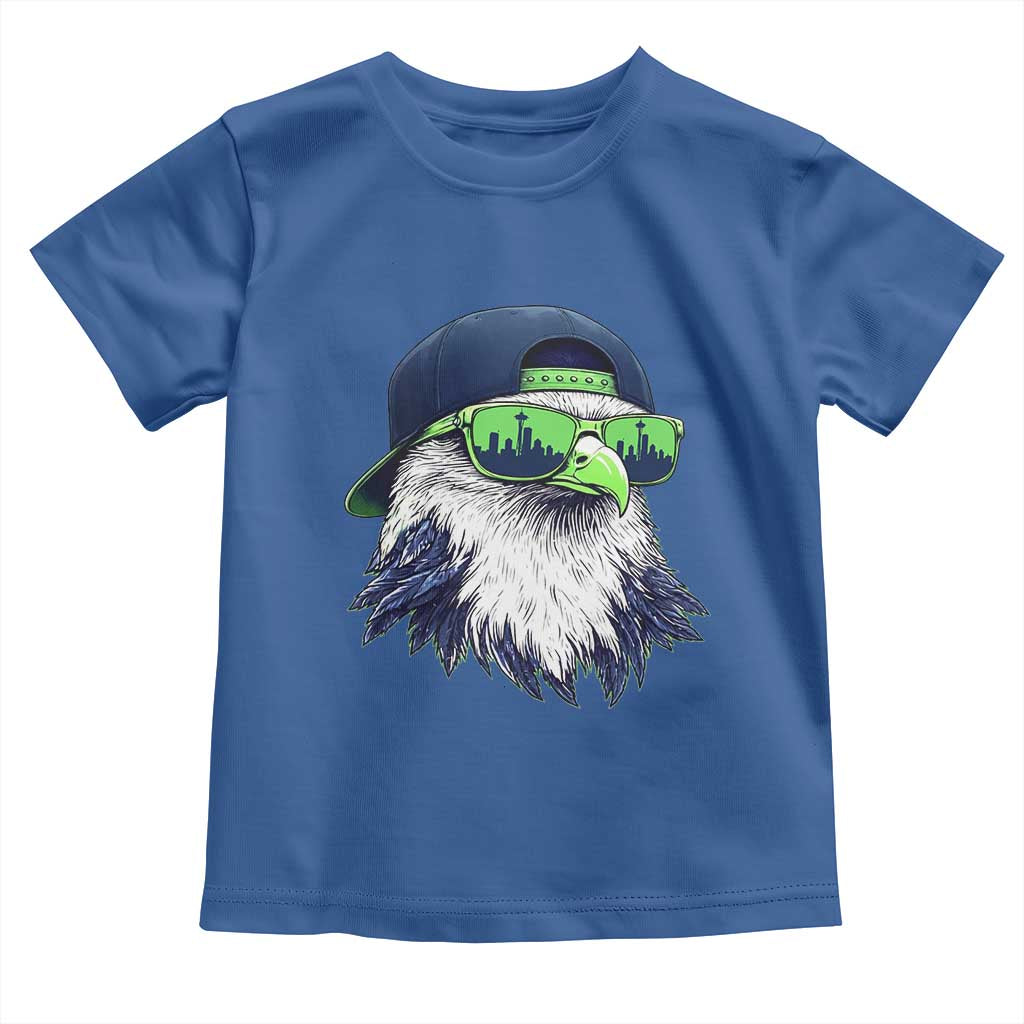 Vintage Hawk Graphic with Seattle Skyline Sunglasses Game Day Toddler T Shirt TS11 Royal Blue Print Your Wear