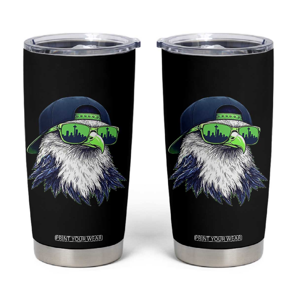 Vintage Hawk Graphic with Seattle Skyline Sunglasses Game Day Tumbler Cup TS11 Black Print Your Wear
