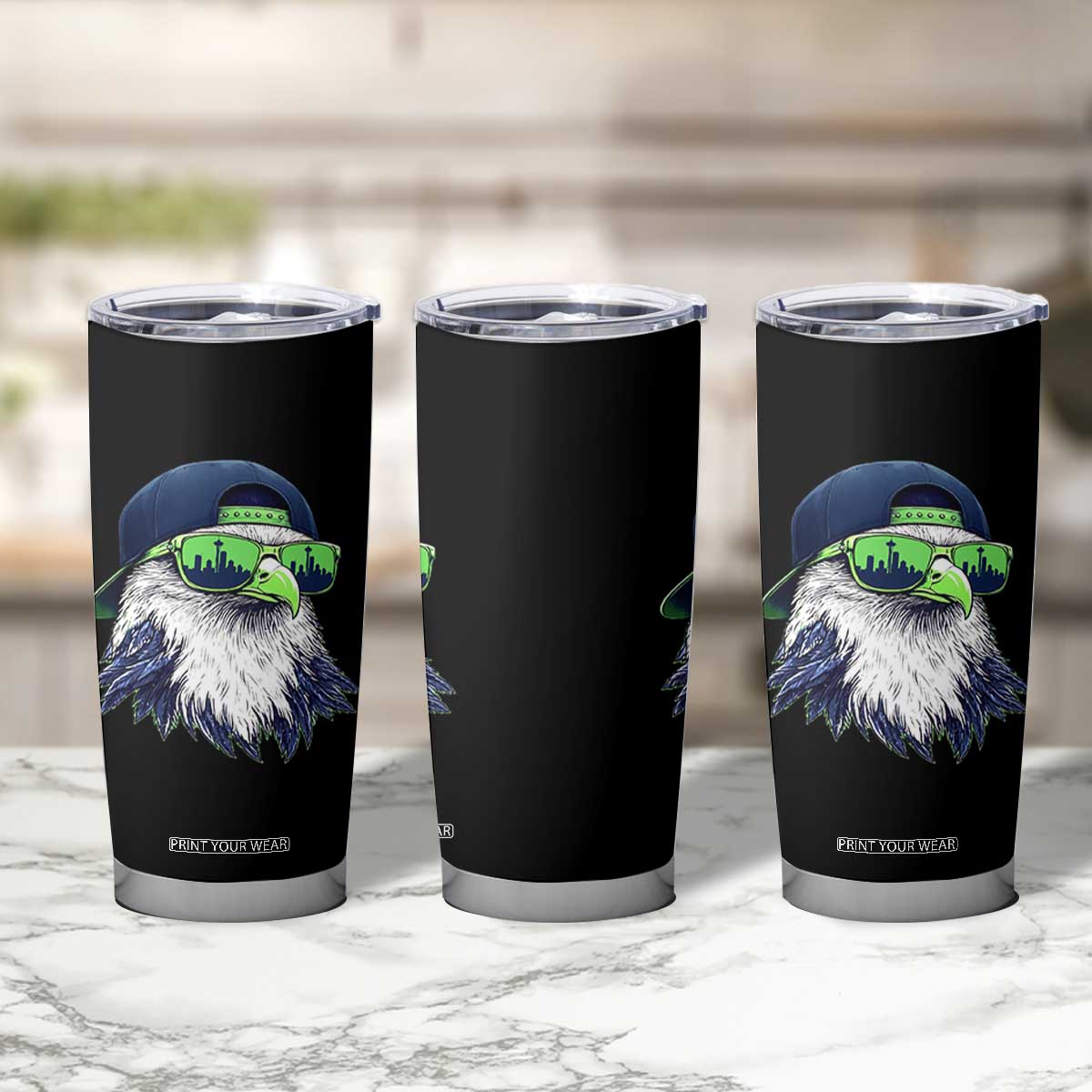 Vintage Hawk Graphic with Seattle Skyline Sunglasses Game Day Tumbler Cup TS11 Print Your Wear