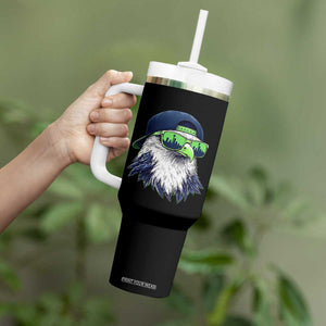 Vintage Hawk Graphic with Seattle Skyline Sunglasses Game Day Tumbler With Handle TS11 Print Your Wear