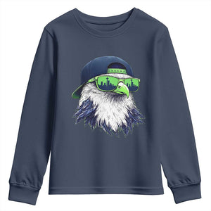 Vintage Hawk Graphic with Seattle Skyline Sunglasses Game Day Youth Sweatshirt TS11 Navy Print Your Wear