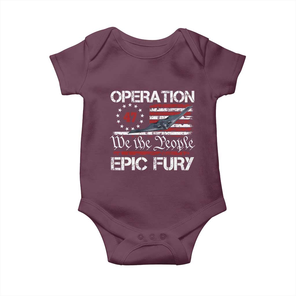 Operation Epic Fury Baby Onesie Military Bomber Stealth Jet Vintage American Flag TS11 Maroon Print Your Wear