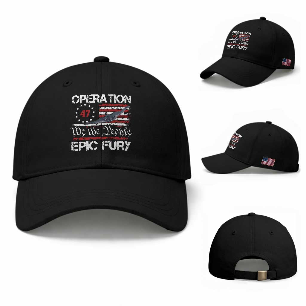 Operation Epic Fury Baseball Cap Military Bomber Stealth Jet Vintage American Flag TS11 Baseball Cap Universal Fit Black Print Your Wear