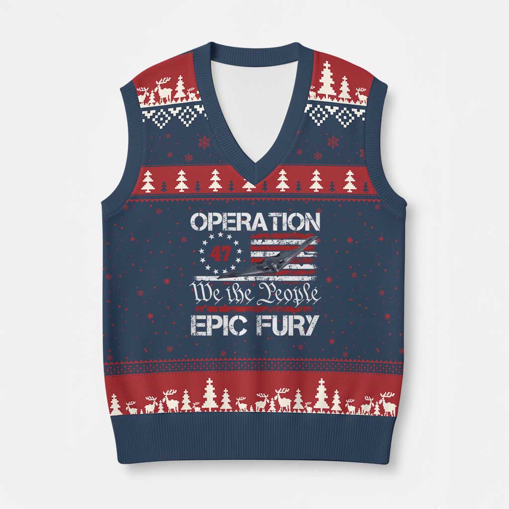 Operation Epic Fury V-Neck Knit Sweater Vest Military Bomber Stealth Jet Vintage American Flag TS11 Navy Red Print Your Wear