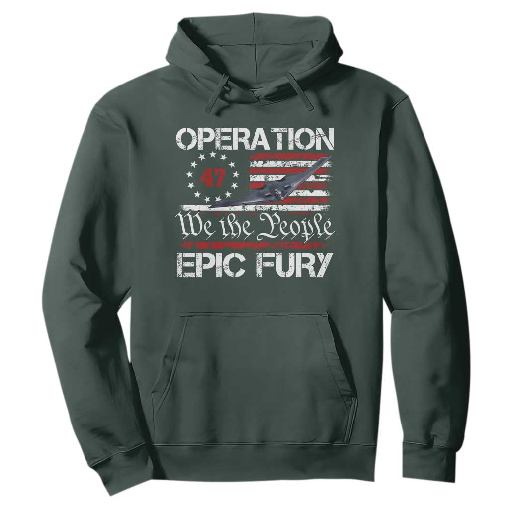 Operation Epic Fury Hoodie Military Bomber Stealth Jet Vintage American Flag TS11 Dark Forest Green Print Your Wear