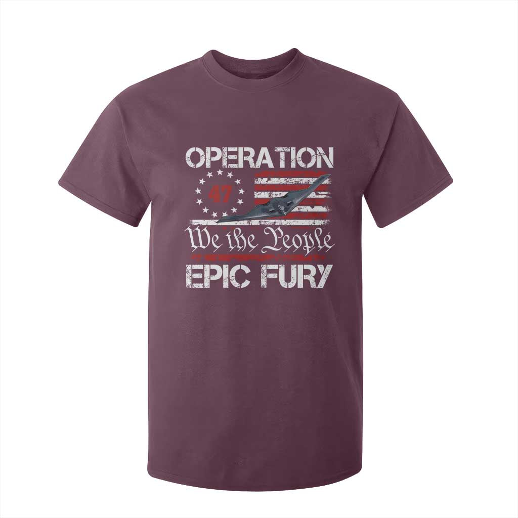 Operation Epic Fury T Shirt For Kid Military Bomber Stealth Jet Vintage American Flag TS11 Maroon Print Your Wear
