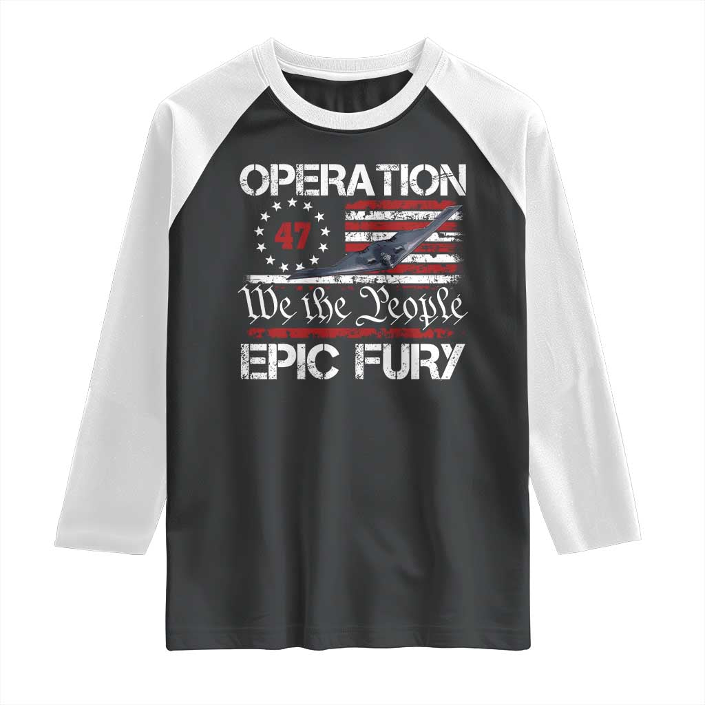 Operation Epic Fury Raglan Shirt Military Bomber Stealth Jet Vintage American Flag TS11 Black White Print Your Wear