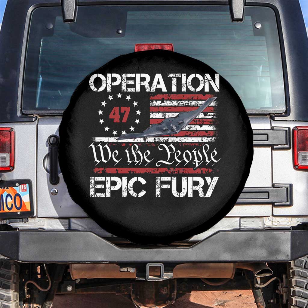 Operation Epic Fury Spare Tire Cover Military Bomber Stealth Jet Vintage American Flag TS11 No hole Black Print Your Wear