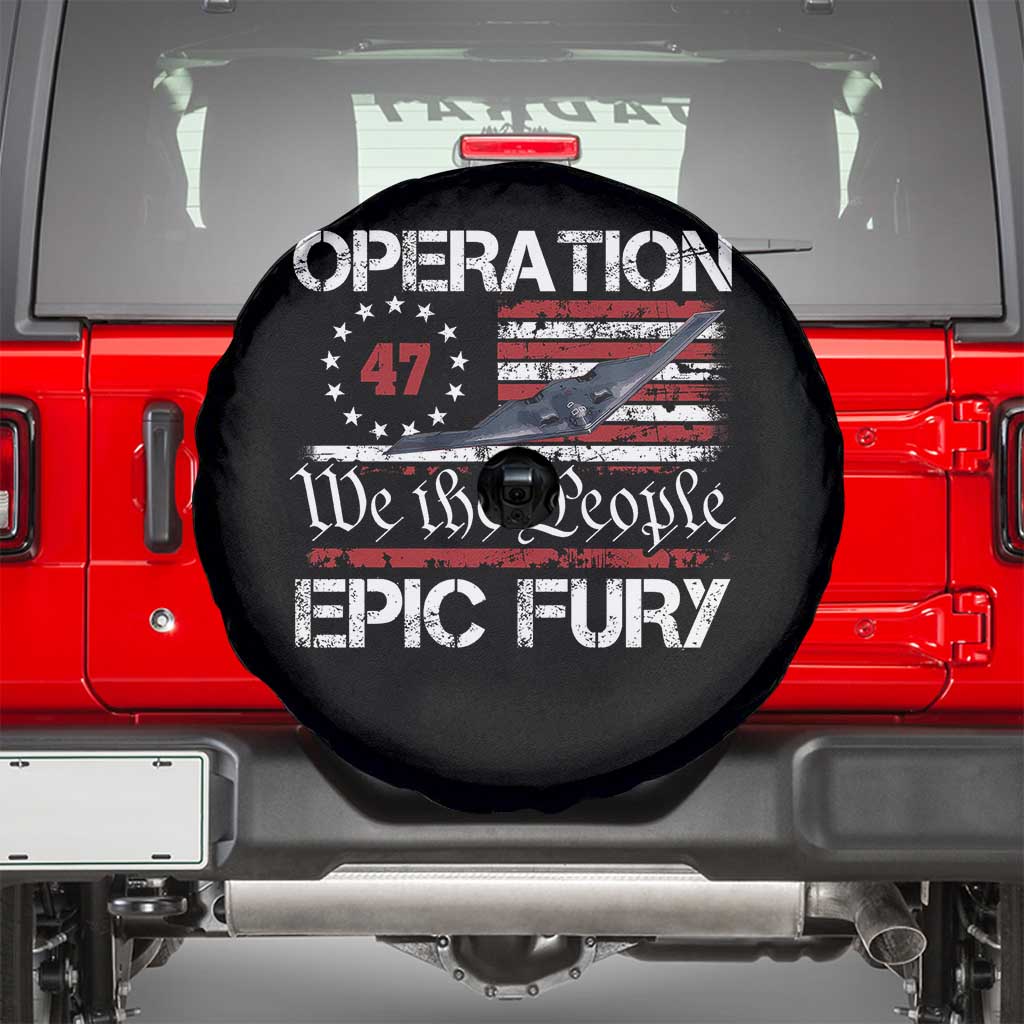 Operation Epic Fury Spare Tire Cover Military Bomber Stealth Jet Vintage American Flag TS11 Black Print Your Wear