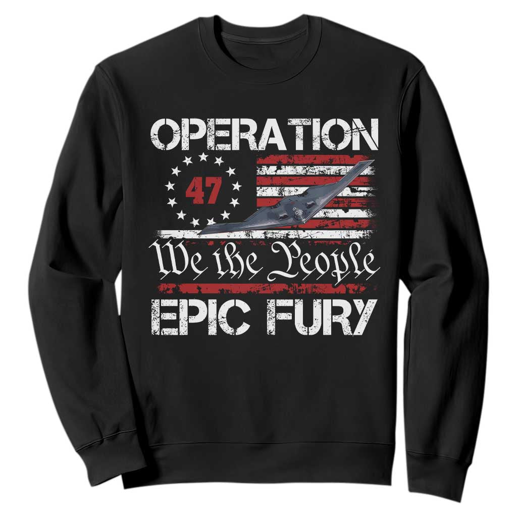 Operation Epic Fury Sweatshirt Military Bomber Stealth Jet Vintage American Flag TS11 Black Print Your Wear