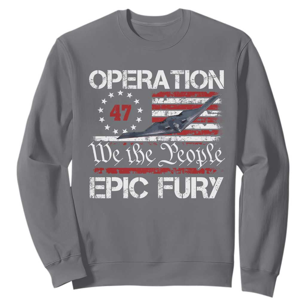 Operation Epic Fury Sweatshirt Military Bomber Stealth Jet Vintage American Flag TS11 Charcoal Print Your Wear