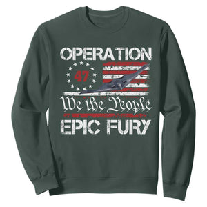 Operation Epic Fury Sweatshirt Military Bomber Stealth Jet Vintage American Flag TS11 Dark Forest Green Print Your Wear