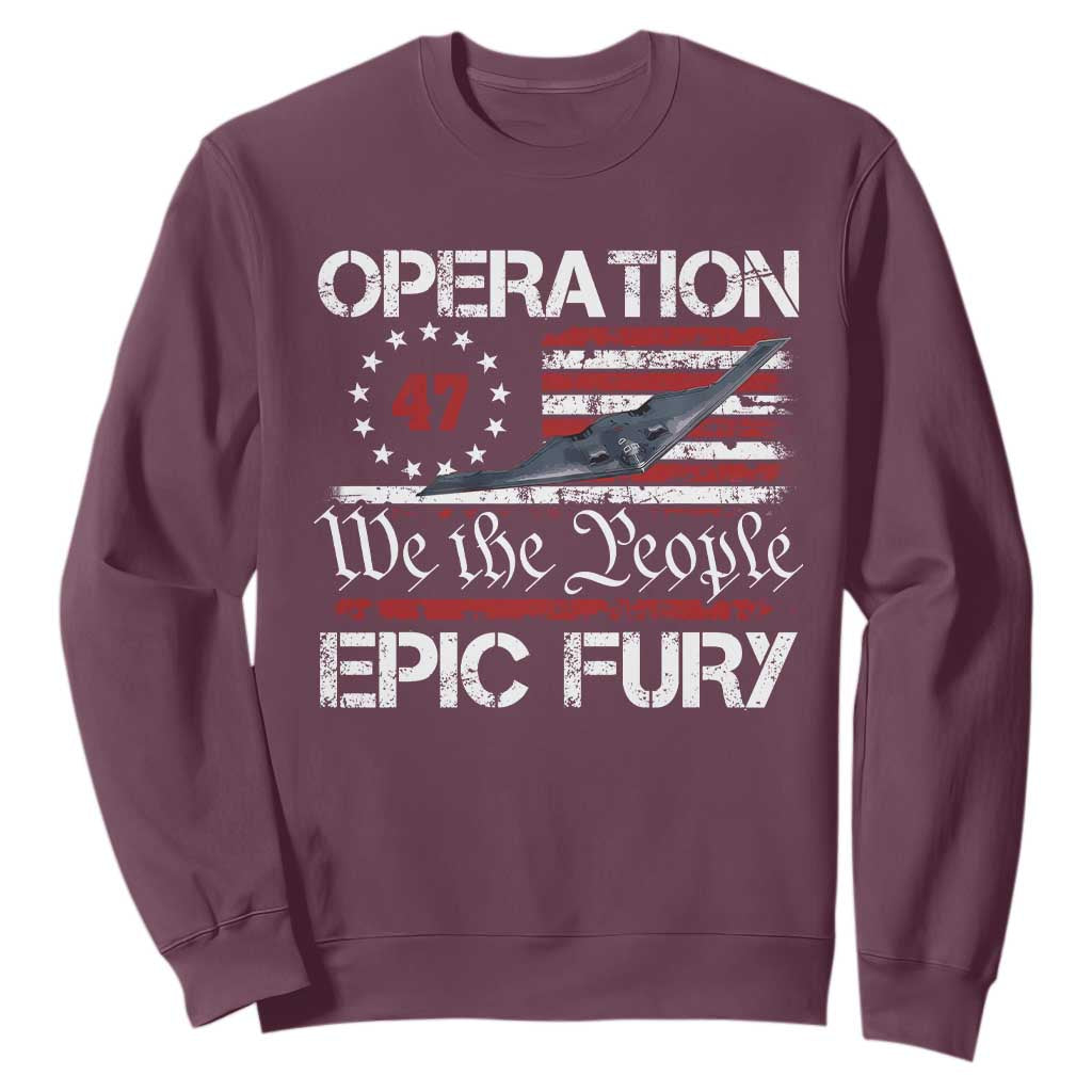 Operation Epic Fury Sweatshirt Military Bomber Stealth Jet Vintage American Flag TS11 Maroon Print Your Wear