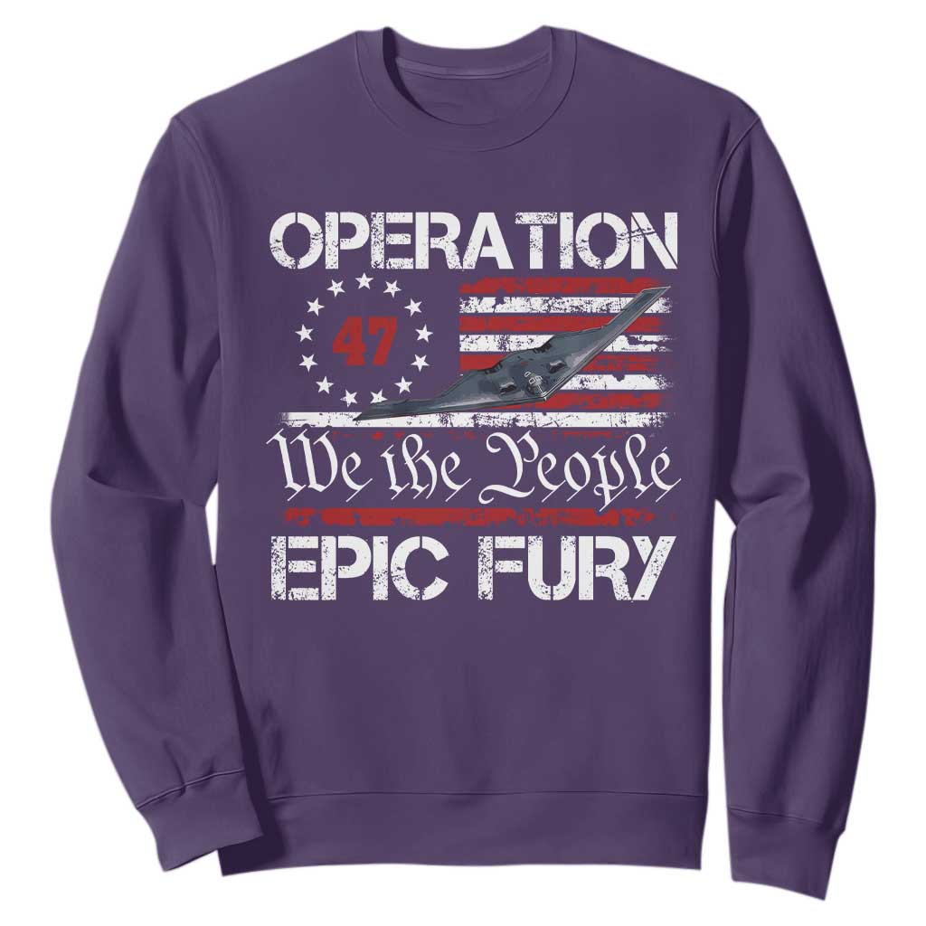 Operation Epic Fury Sweatshirt Military Bomber Stealth Jet Vintage American Flag TS11 Purple Print Your Wear
