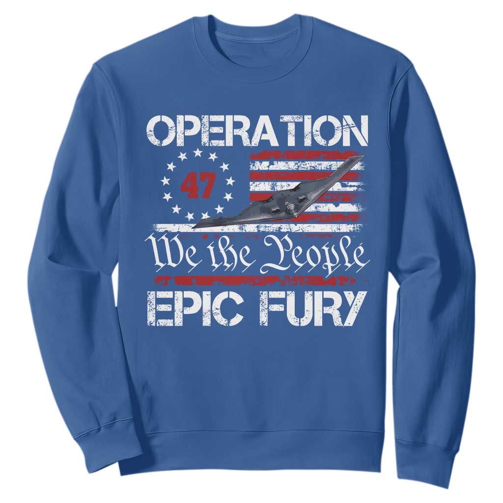 Operation Epic Fury Sweatshirt Military Bomber Stealth Jet Vintage American Flag TS11 Royal Blue Print Your Wear
