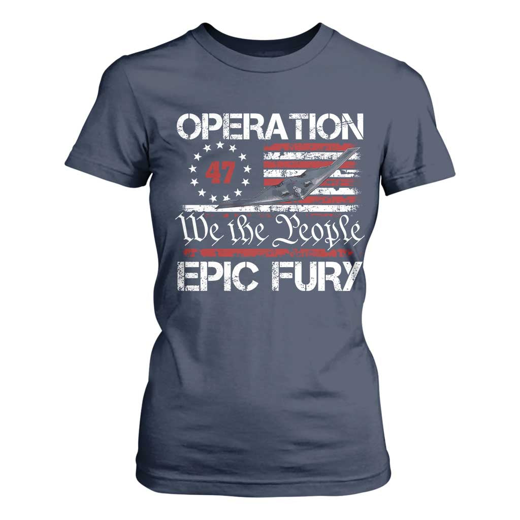 Operation Epic Fury T Shirt For Women Military Bomber Stealth Jet Vintage American Flag TS11 Navy Print Your Wear