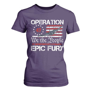 Operation Epic Fury T Shirt For Women Military Bomber Stealth Jet Vintage American Flag TS11 Purple Print Your Wear