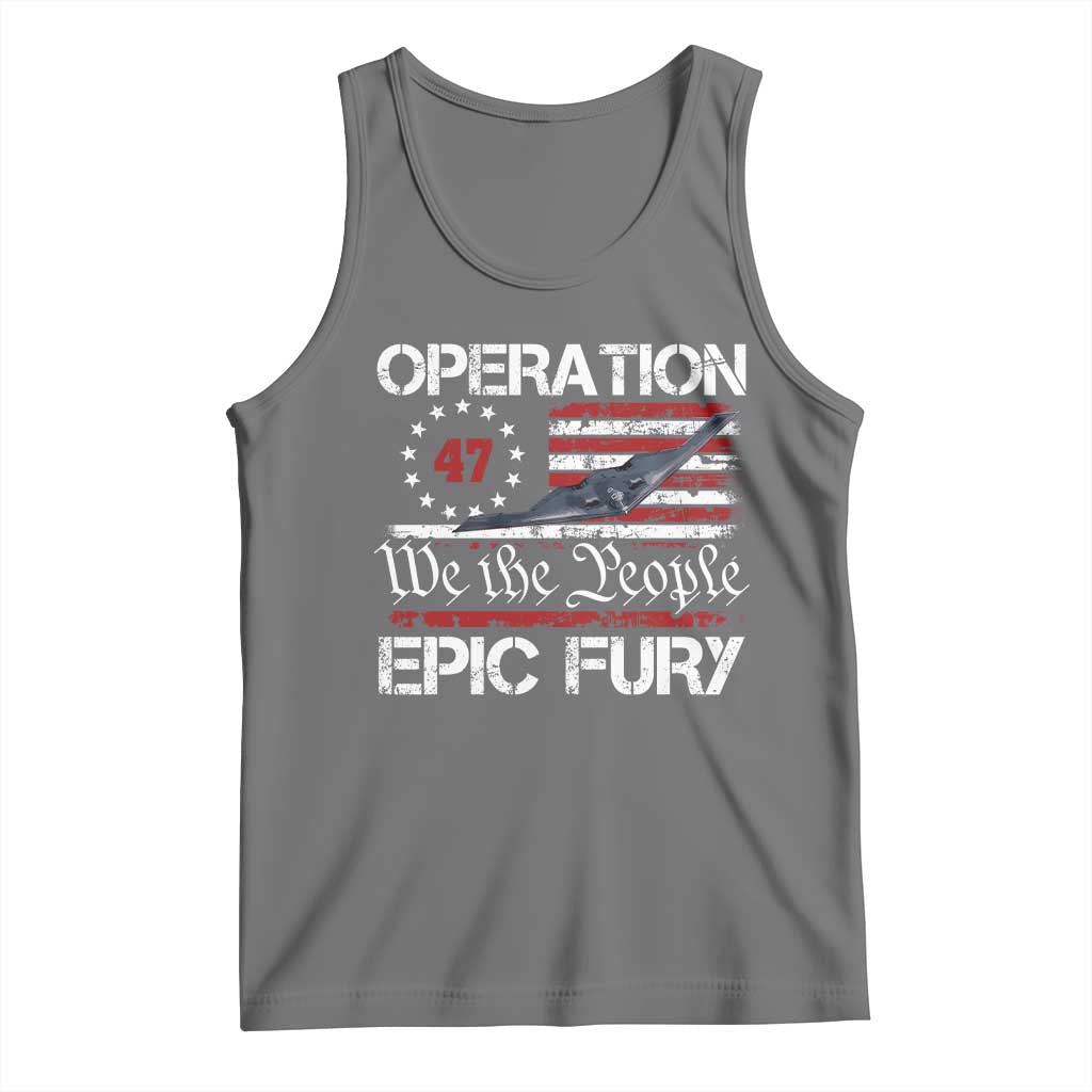 Operation Epic Fury Tank Top Military Bomber Stealth Jet Vintage American Flag TS11 Black Heather Print Your Wear