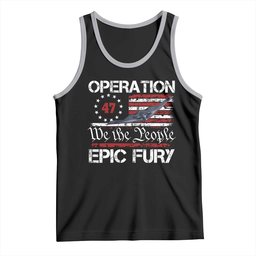 Operation Epic Fury Tank Top Military Bomber Stealth Jet Vintage American Flag TS11 Black Athletic Heather Print Your Wear