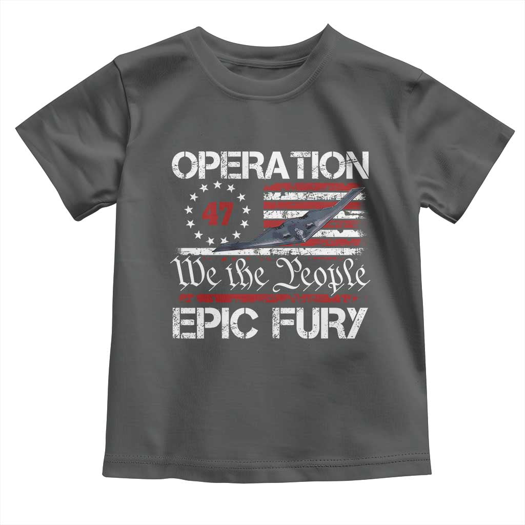 Operation Epic Fury Toddler T Shirt Military Bomber Stealth Jet Vintage American Flag TS11 Dark Heather Print Your Wear