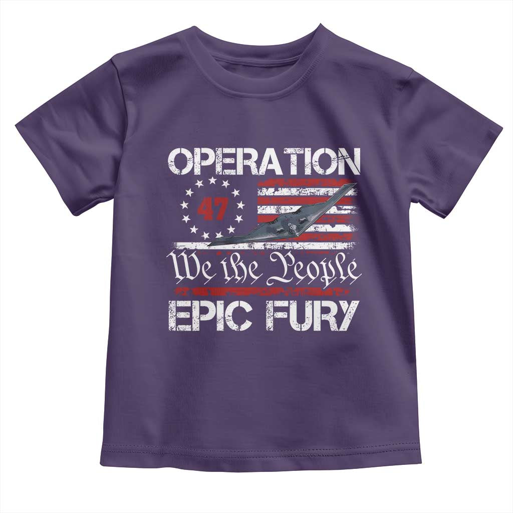 Operation Epic Fury Toddler T Shirt Military Bomber Stealth Jet Vintage American Flag TS11 Purple Print Your Wear