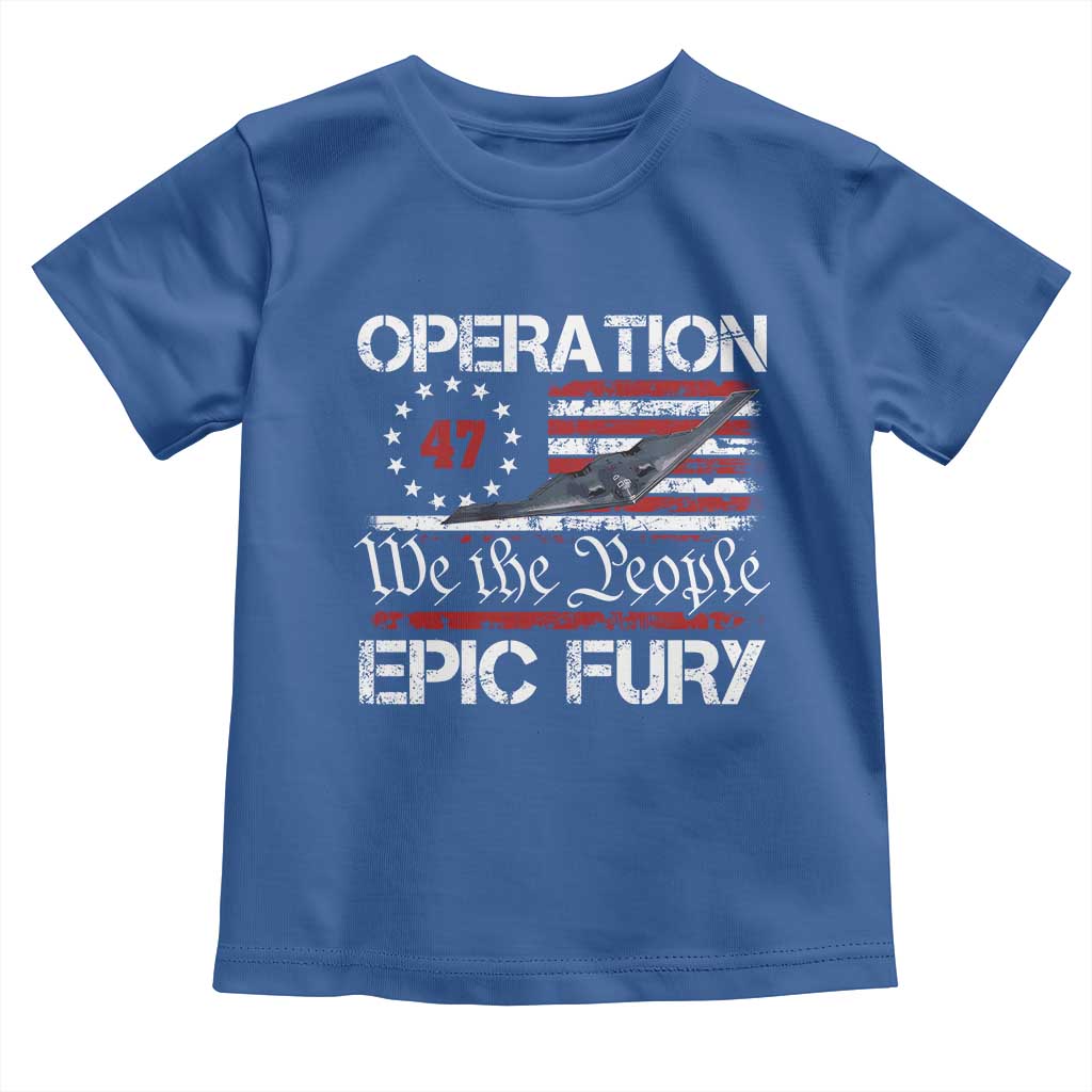Operation Epic Fury Toddler T Shirt Military Bomber Stealth Jet Vintage American Flag TS11 Royal Blue Print Your Wear